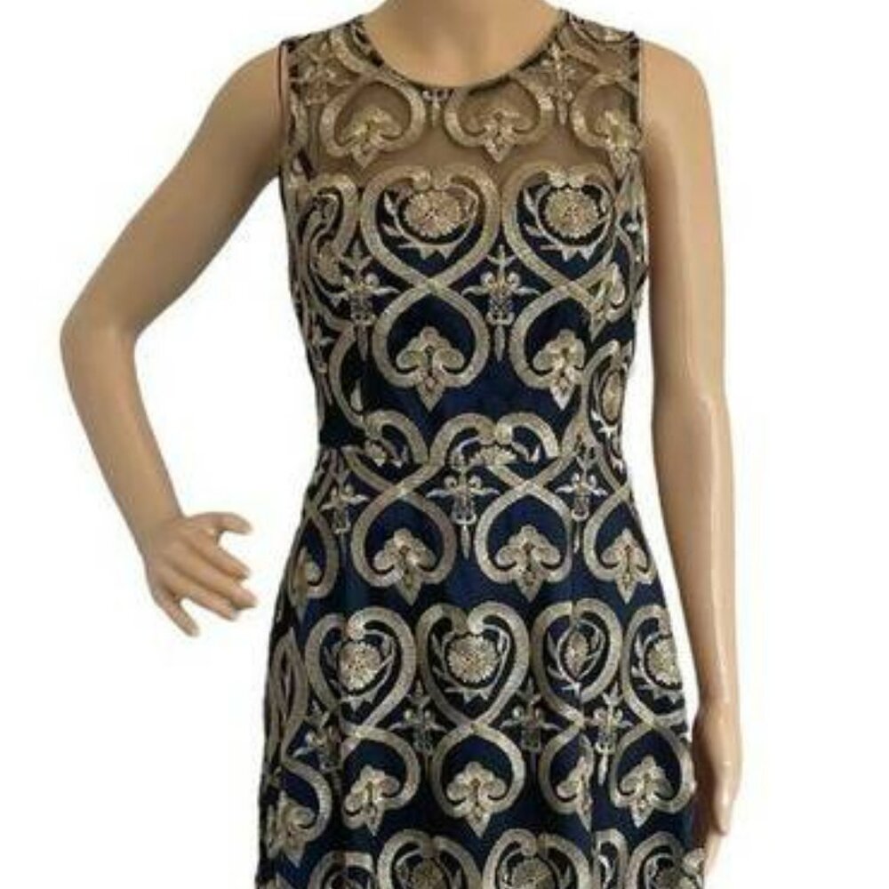 ModCloth Navy Blue and Gold Party Dress